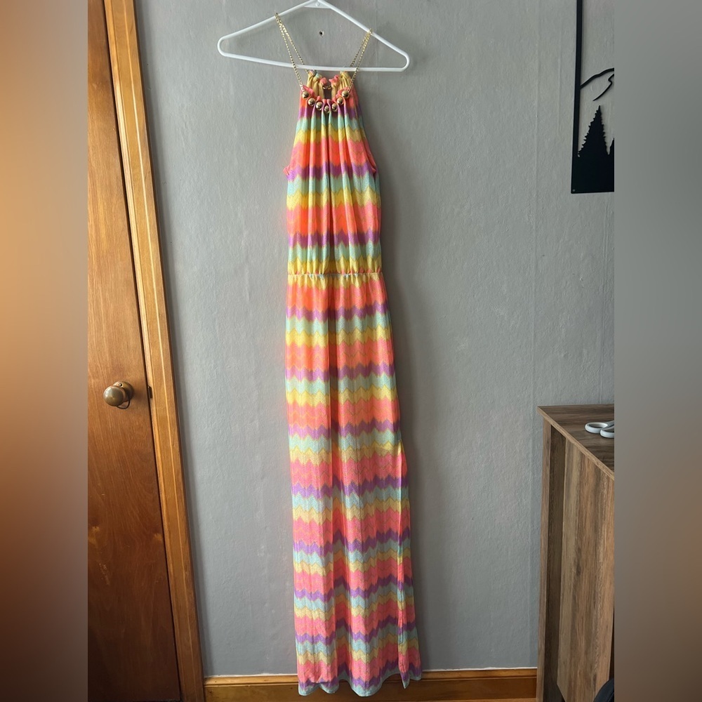 Lilly Pulitzer Inna pastel chevron print gauzy halter dress Size XS